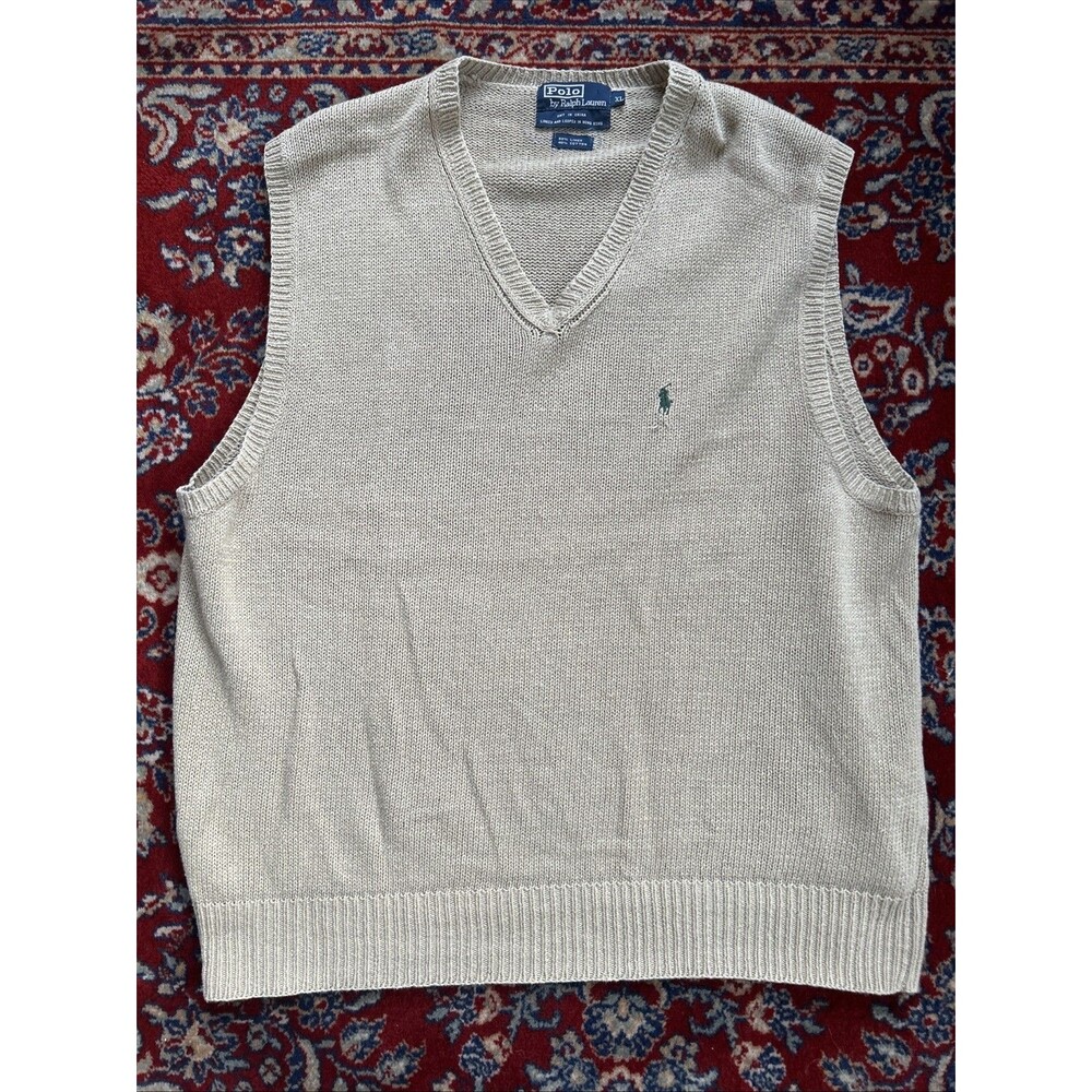 Vintage Polo Ralph Lauren Sweater Vest Mens XL Brown V Neck Linen Knit